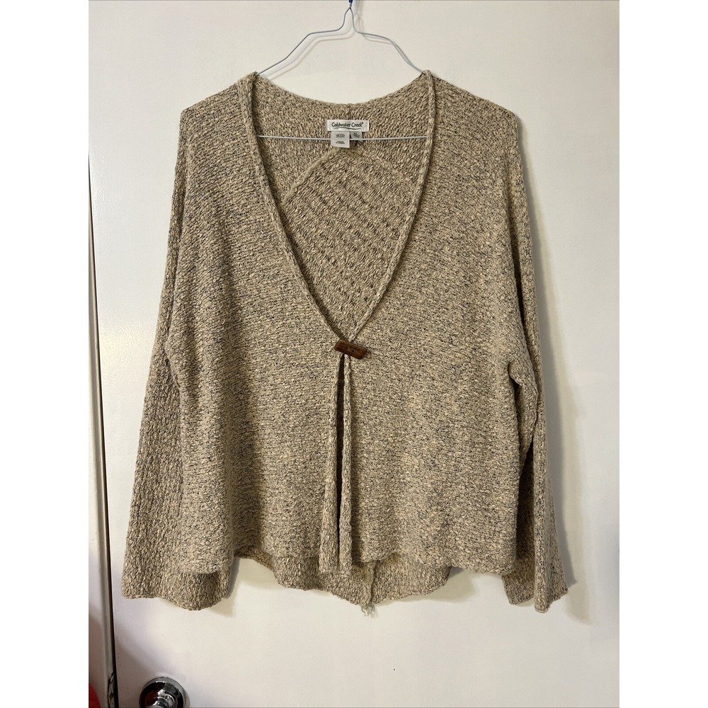 Coldwater Creek Open Cardigan Sweater Beige Long Sleeve Wood Button Extra Large